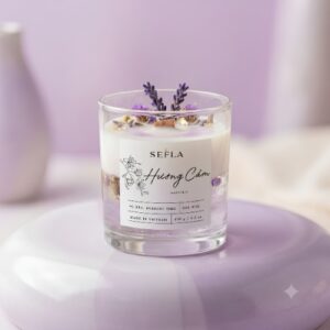 Nến Thơm SeFla Hương Cẩm Thư Giãn - Tinh Dầu Thiên Nhiên Khử Mùi Phòng, Decor Nhà Cửa Sang Trọng